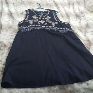Navy blue with white embroidery smock dress